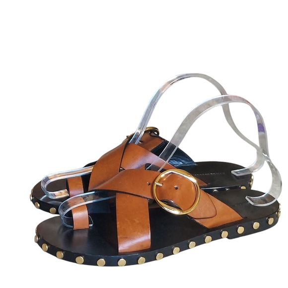 Isabel Marant Jolda Brown leather crossover straps with Gold Buckle Studded - Picture 14 of 16